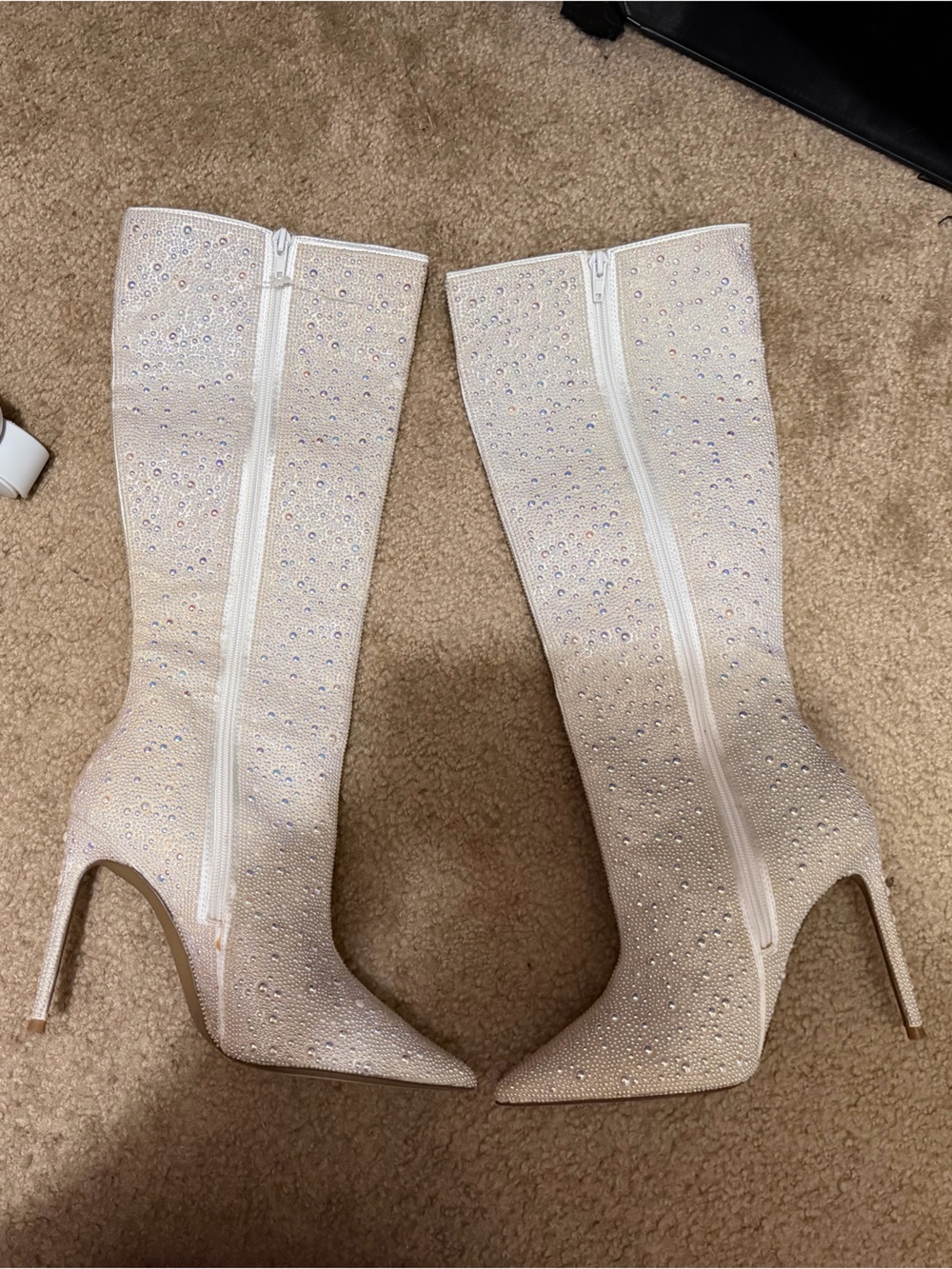 Steve Madden Ivory Rhinestone Pearl Beaded Knee High Boots